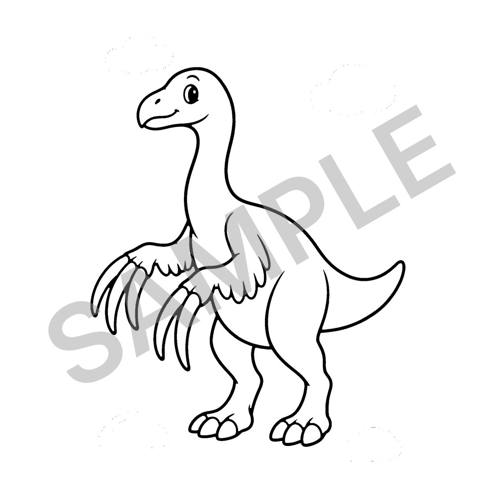 Sample page from Dinosaur Coloring Book for Kids: Therizinosaur, marked SAMPLE
