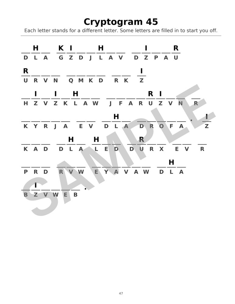 Sample page from Large-Print Beginner Cryptograms: Cryptogram 45, marked SAMPLE