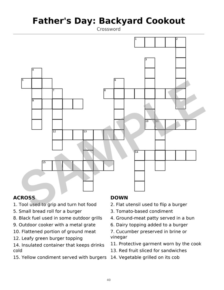 Sample page from Large-Print Holiday Crossword Puzzle Book: Crossword: Father's Day: Backyard Cookout, marked SAMPLE
